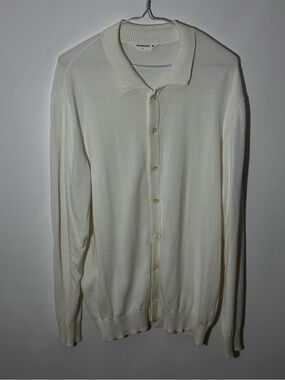 Reserved Men’s Cream Knit Button-Up Cardigan Size M 100% Cotton